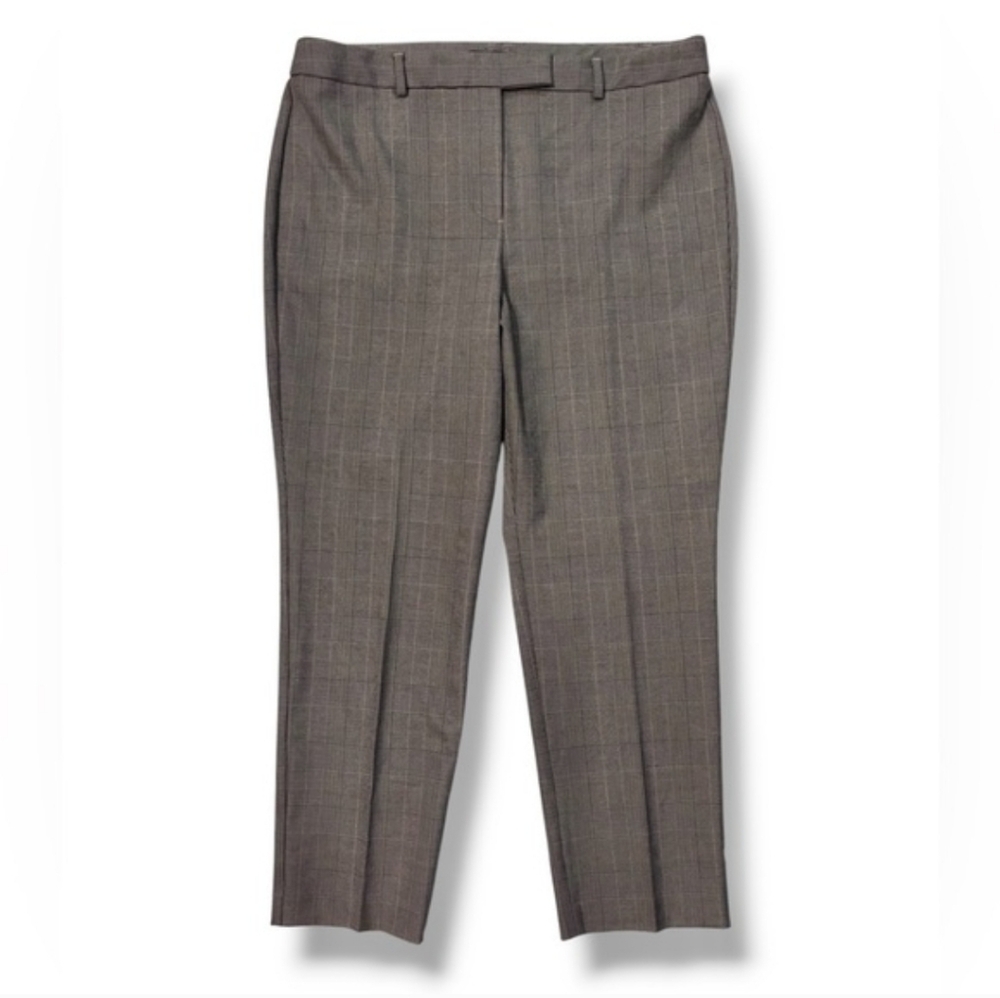 TALBOTS Brown Tan Plaid Flat Front High Waist Straight Paint Size 14P
